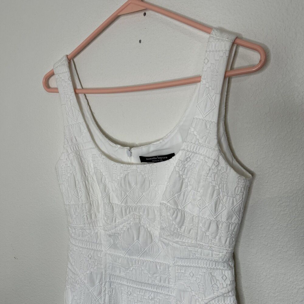 Nanette Lepore Womens Synthesizer Jacquard Scoop Neck A Line Dress White Size 2 - Picture 2 of 12